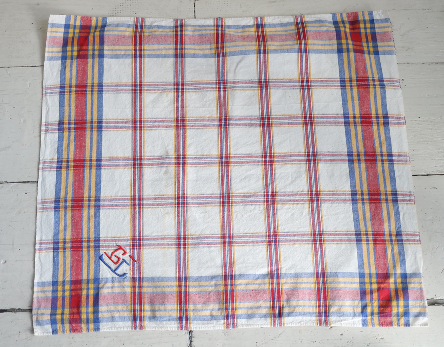 61×55 яркий ланч время .! Франция античный initial вышивка French linen хлопок Vintage ткань салфетка проверка n1 тарелка 