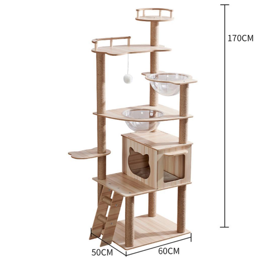 純正早割 キャットタワー 据え置き型 170㎝ 木製 クリア宇宙船 ねこ 猫