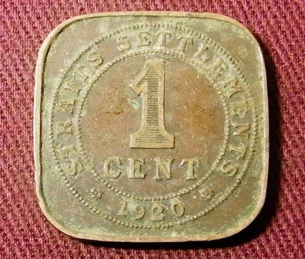海峡植民地　1セント　1920年 F　20mm　コイン 硬貨 (B)_画像1