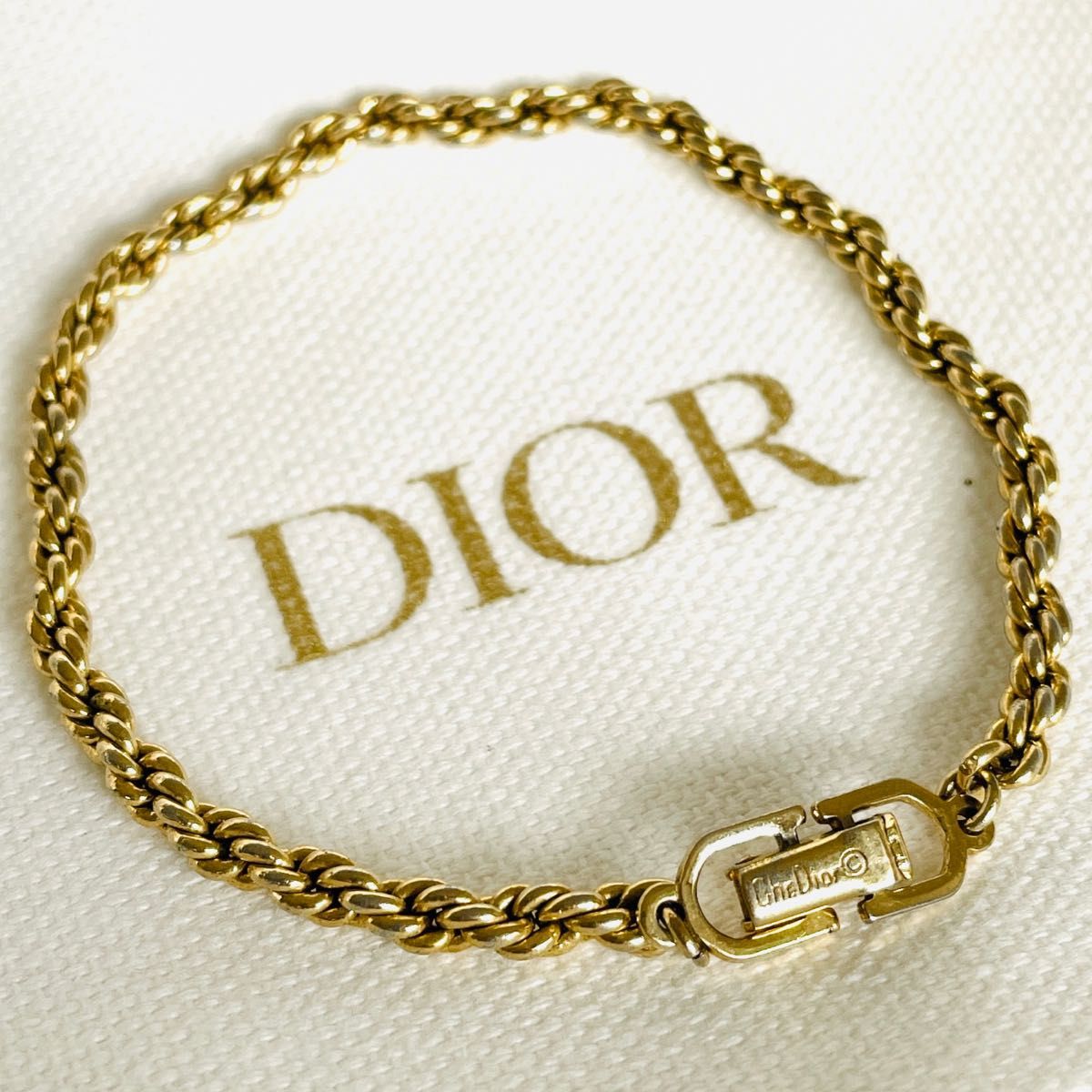 ★美品★Christian Dior クリスチャン・ディオール ブレスレット ヴィンテージ ゴールド ロゴ 刻印 CD 保存袋