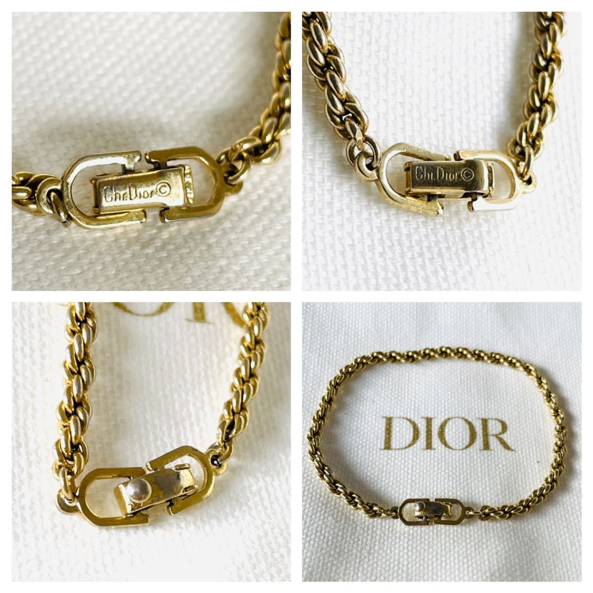 ★美品★Christian Dior クリスチャン・ディオール ブレスレット ヴィンテージ ゴールド ロゴ 刻印 CD 保存袋