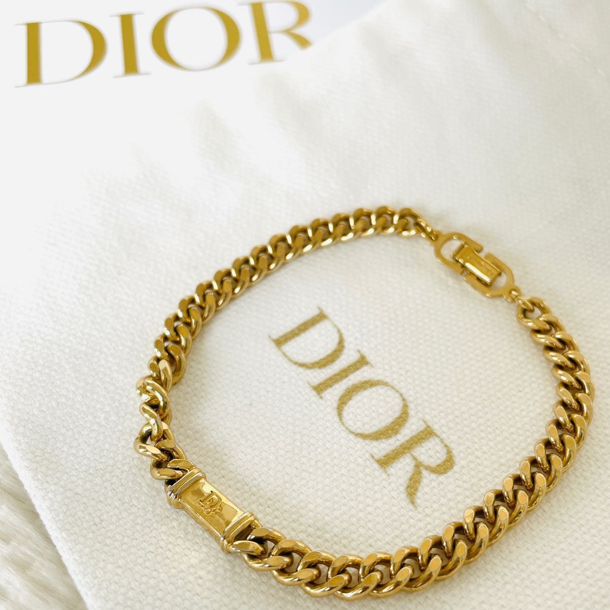 極美品★クリスチャン ディオール Christian Dior ヴィンテージ ブレスレット ロゴ CD ゴールド GP 刻印