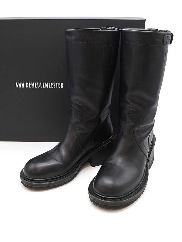 ANN DEMEULEMEESTER アンドゥムルメステール MID HEEL KNEE BOOTS ミッドヒールロングブーツ ブラック 36 IT49ABD2MJWD