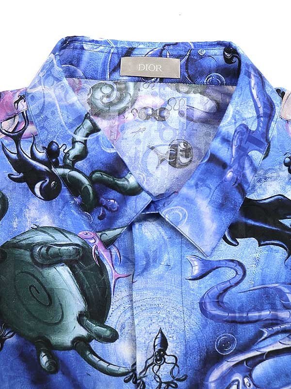 Dior×Kenny Scharf ディオール×ケニーシャーフ 21AW Shirt Blue Silk and Cotton Jacquard オブリークシルクコットンシャツ ITH1T9FNDYEU_画像3