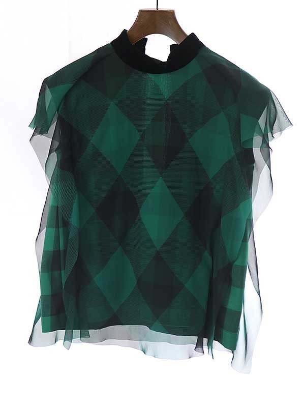 sacai サカイ 22SS バッファローチェックプルオーバーシャツブラウス グリーン 2 ITBX9Z334BVA