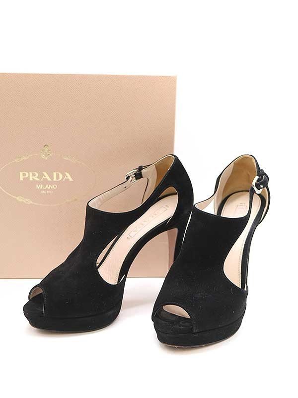 1年保証』 スエード オープントゥ プラダ PRADA ハイヒールサンダル