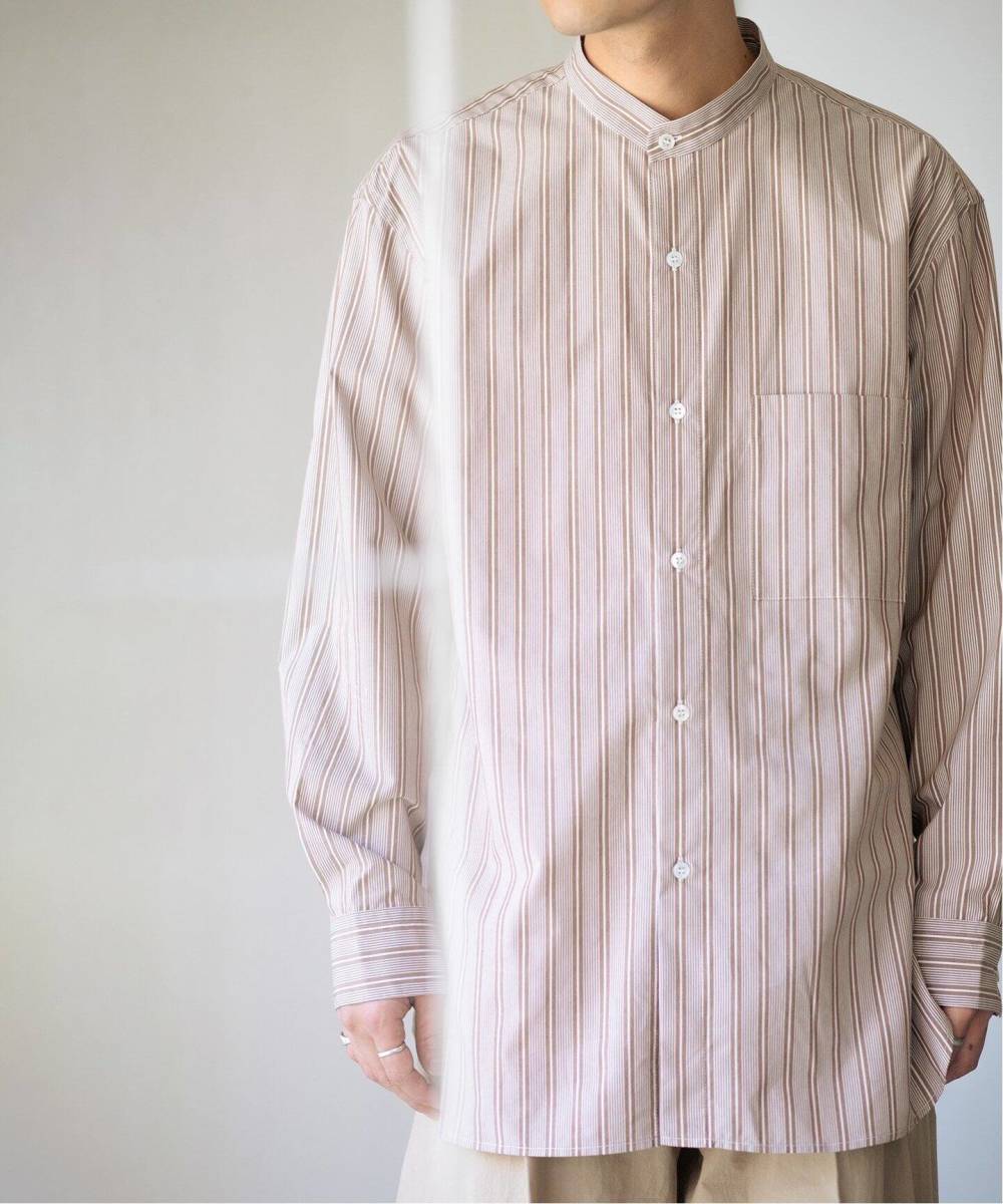 定価69300円 Cristaseya JAPANESE STRIPED COTTON MAO SHIRT ストライプ ワイド バンドカラー シャツ GKG-11220-A クリスタセヤ _画像1