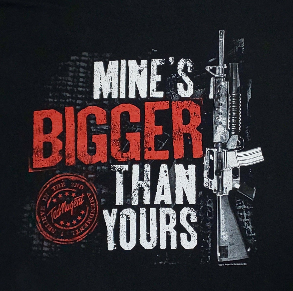 US古着 　ライフル　M16　M203　グレネードランチャー　「俺のはお前ののよりデカイぜ」　Tシャツ サイズXL　_画像1