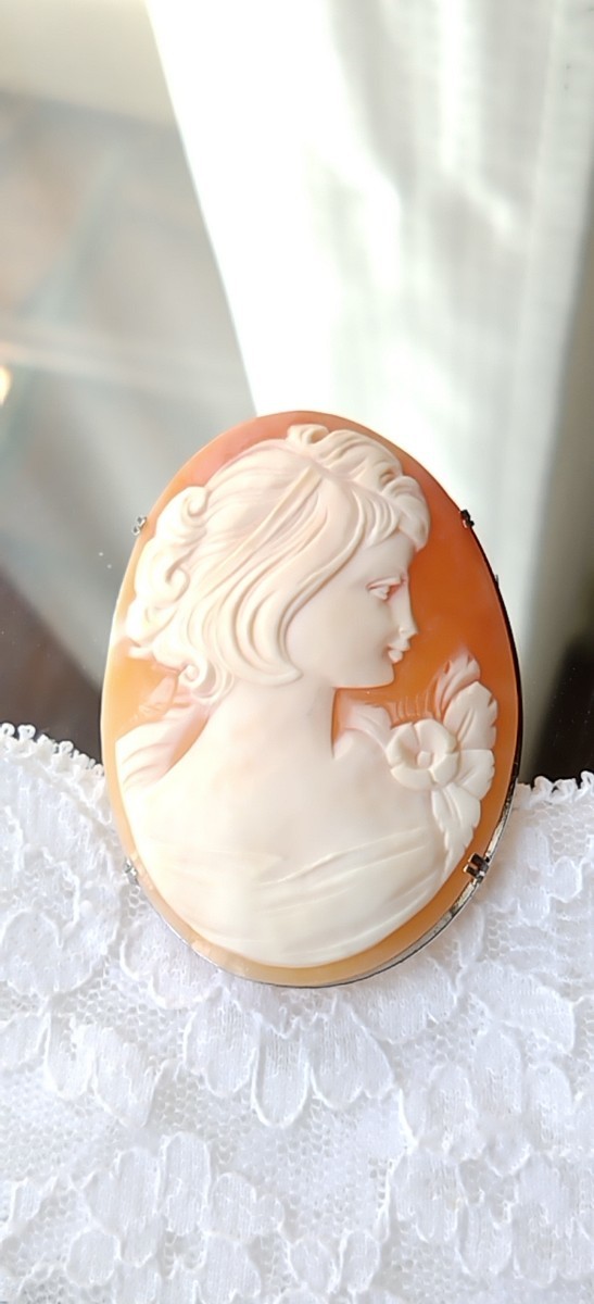 italy製 天然シェルカメオブローチ、ペンダントトップ silver製 CAMEO jewelry_画像1