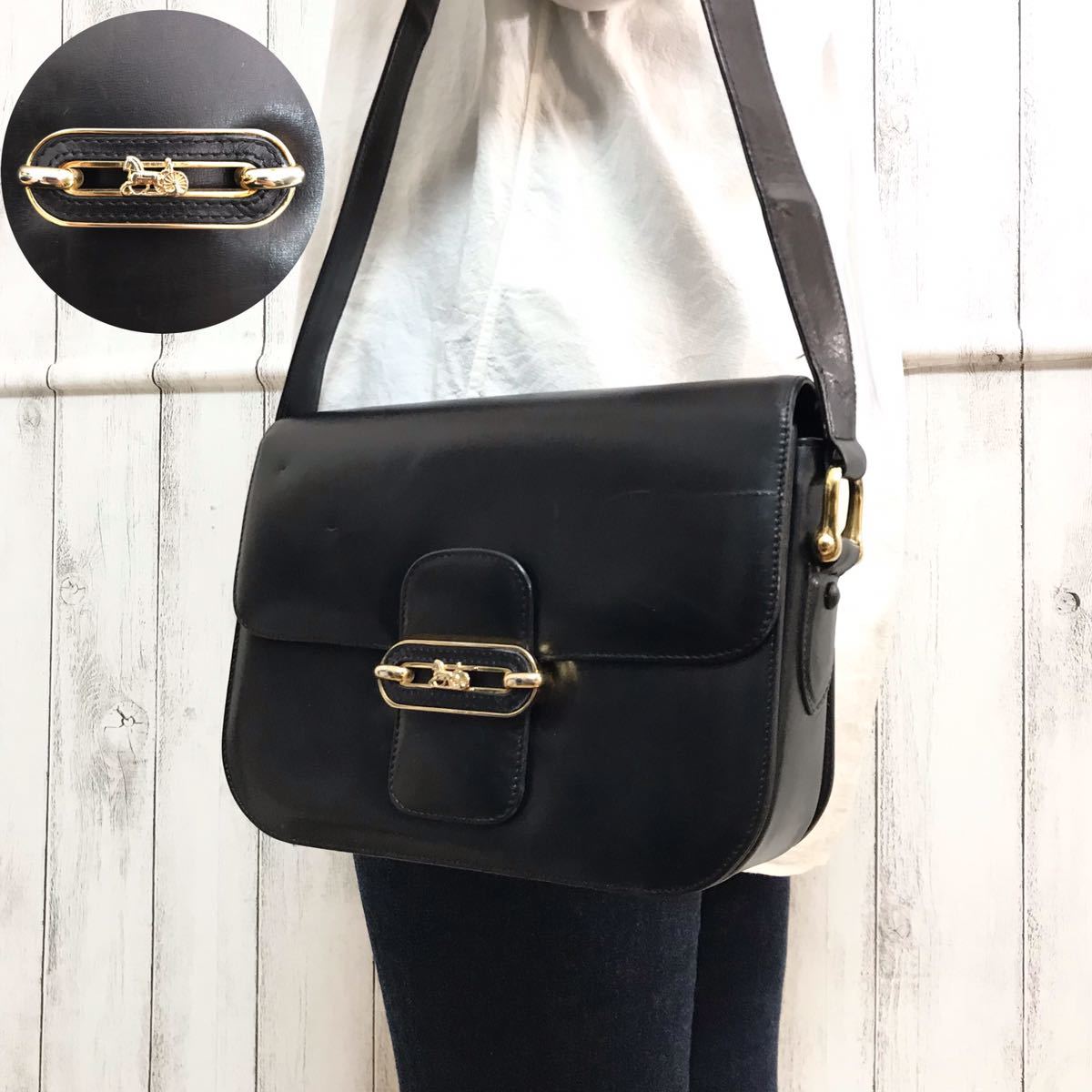 1円【極美品】セリーヌ CELINE 馬車金具 ショルダーバッグ 肩掛け