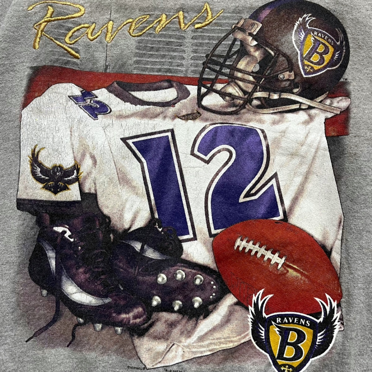 97年製 USA製 Lee リー NFL Baltimore Ravens ボルチモア レイブンズ 刺繍 プリント スウェット トレーナー アメフト 90s 古着 M グレー_画像3