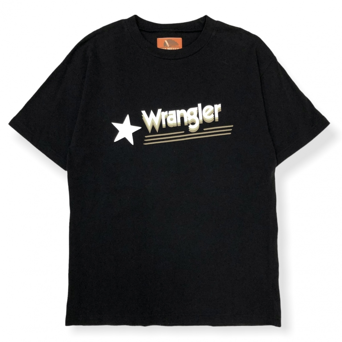 Wrangler ラングラー × STA-WEST'S スターウエスト × EDIFICE コラボ 半袖 ロゴ プリント Tシャツ S/S トップス M相当 ブラック_画像1