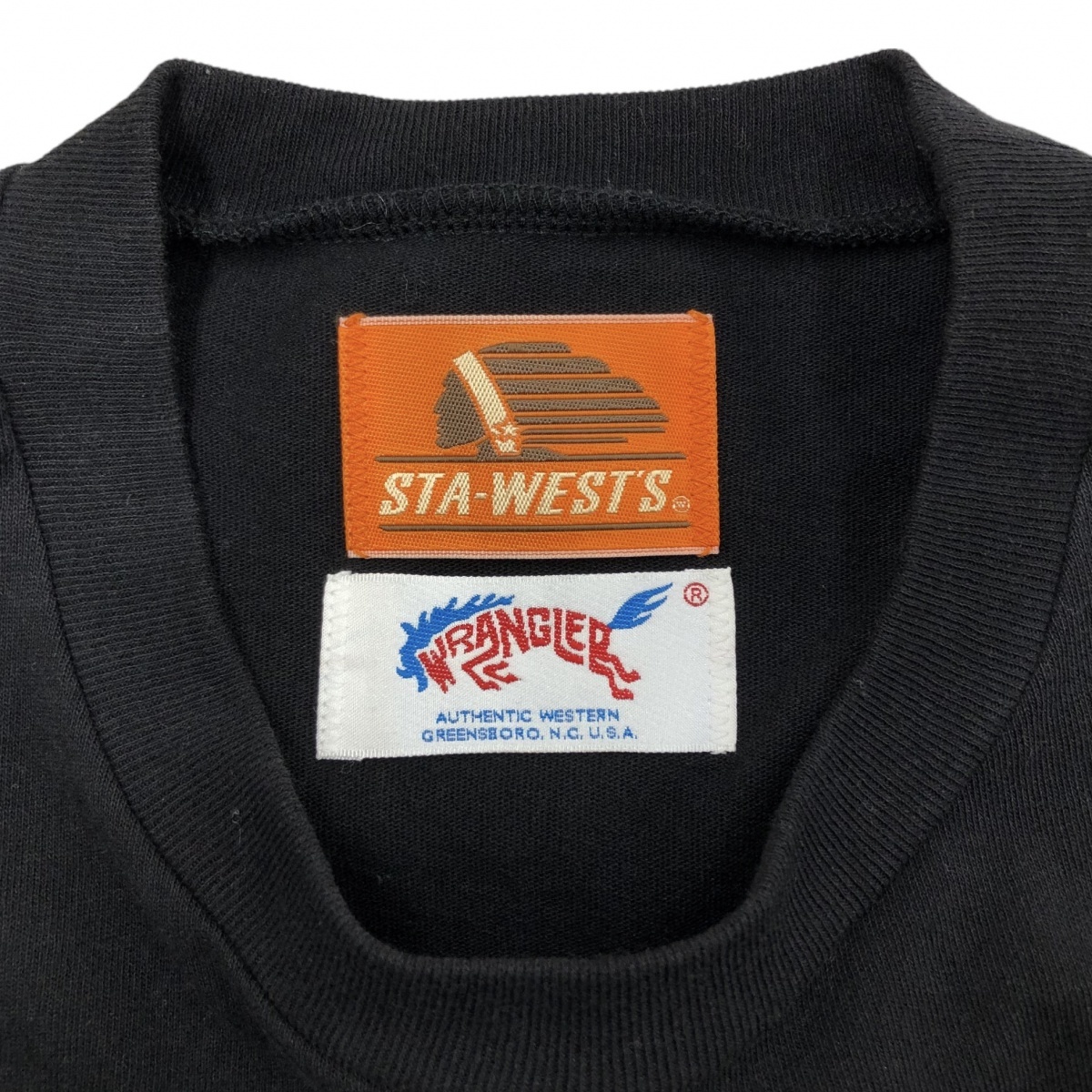 Wrangler ラングラー × STA-WEST'S スターウエスト × EDIFICE コラボ 半袖 ロゴ プリント Tシャツ S/S トップス M相当 ブラック_画像3