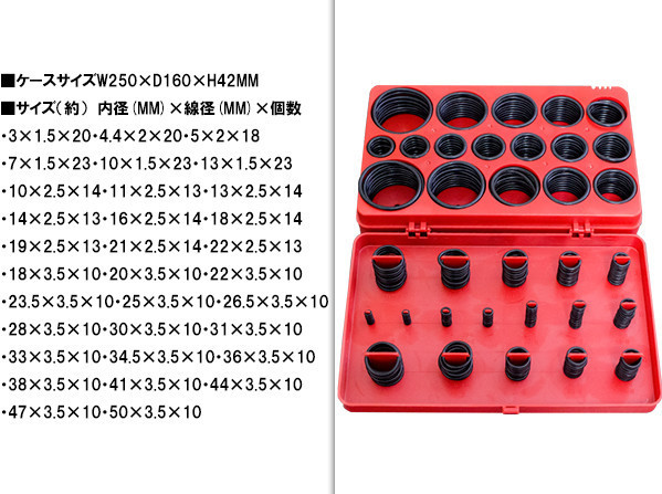 Oリング ゴムリング 419pcs 419個 32種類 ゴム パッキン ガスケット 耐油 耐水 耐熱 ニトリルゴム製 オイル エアー 漏れ 修理_画像2