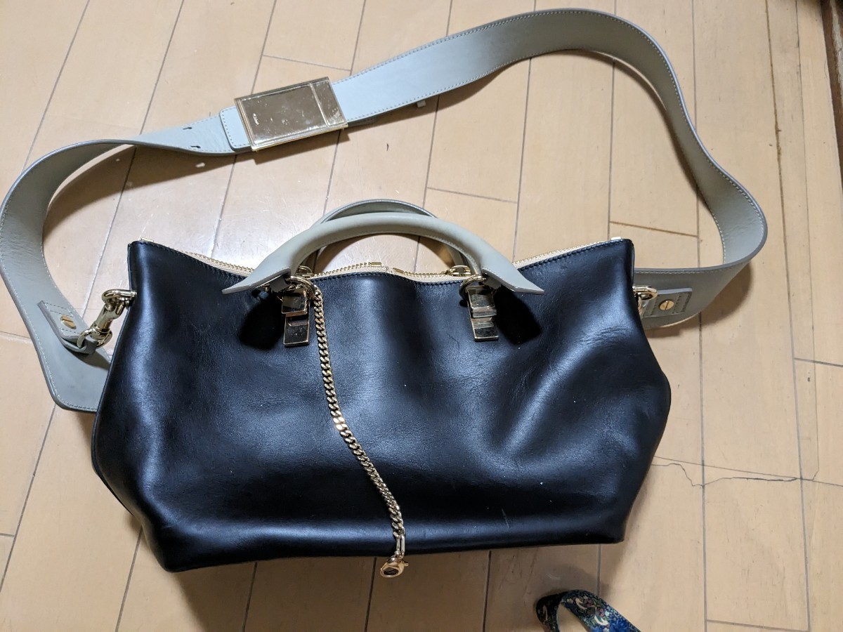 2way クロエショルダーバッグハンドバッグ★中古綺麗！紺色ショルダー部分取っ手はグレー_画像1