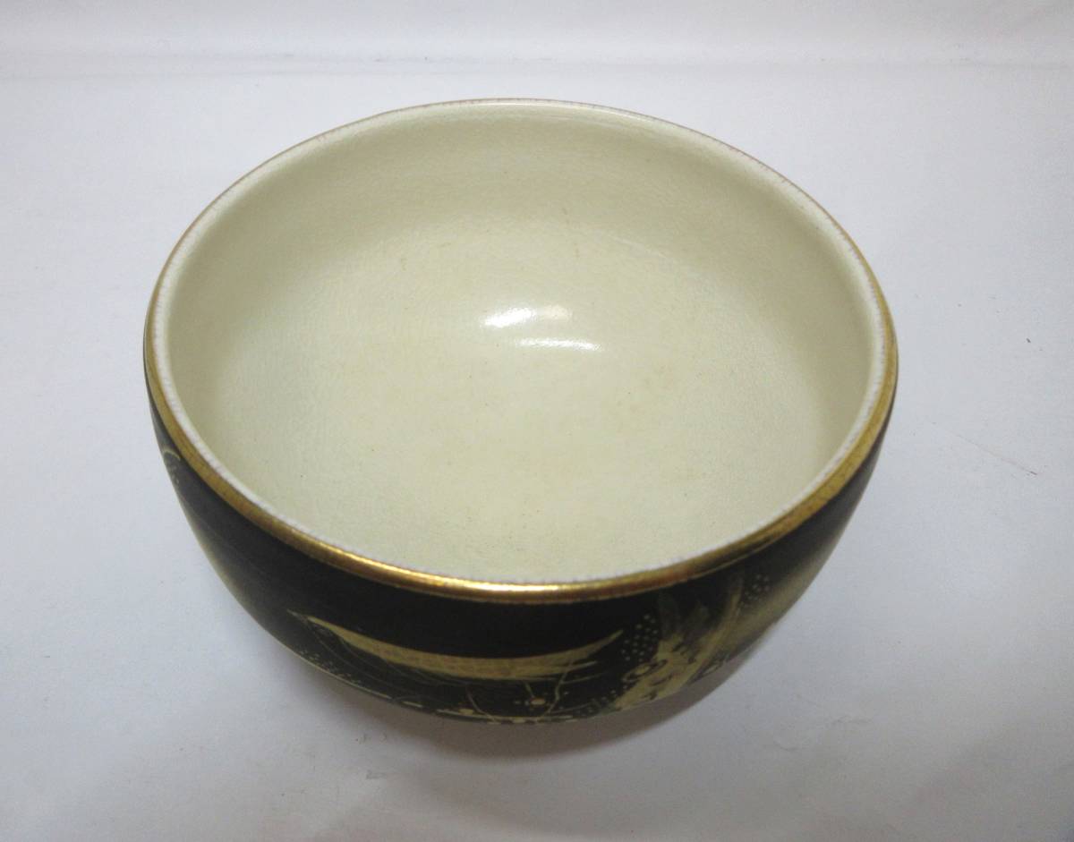 初だし品　九谷焼　抹茶碗　雪山 造　在銘　共箱　金彩/花鳥文　茶器　茶道具　★広島発送★（岡山発送品同梱不可）_画像5