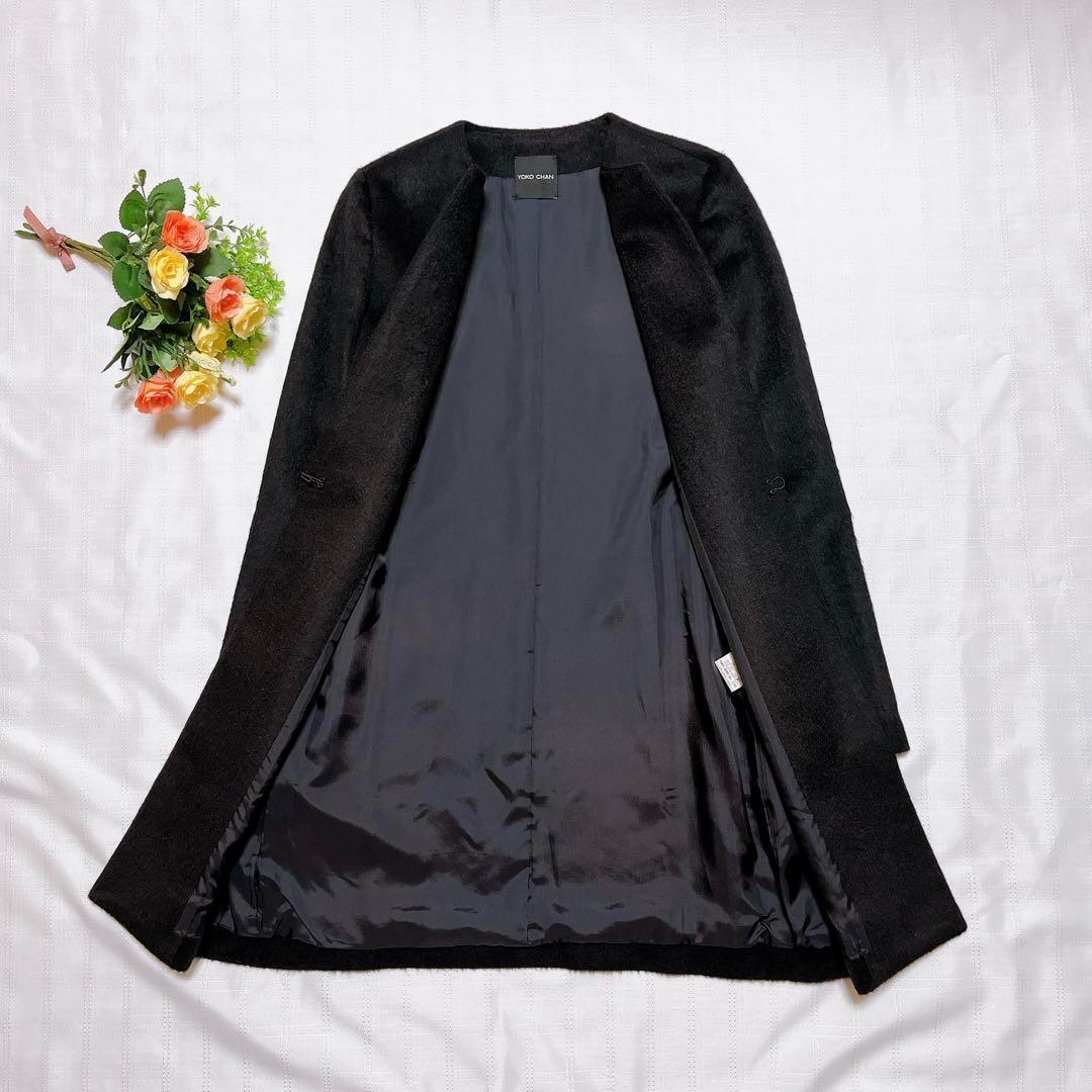 高級品 YOKO CHAN ヨーコチャン アルパカ混 ノーカラーコート ウール