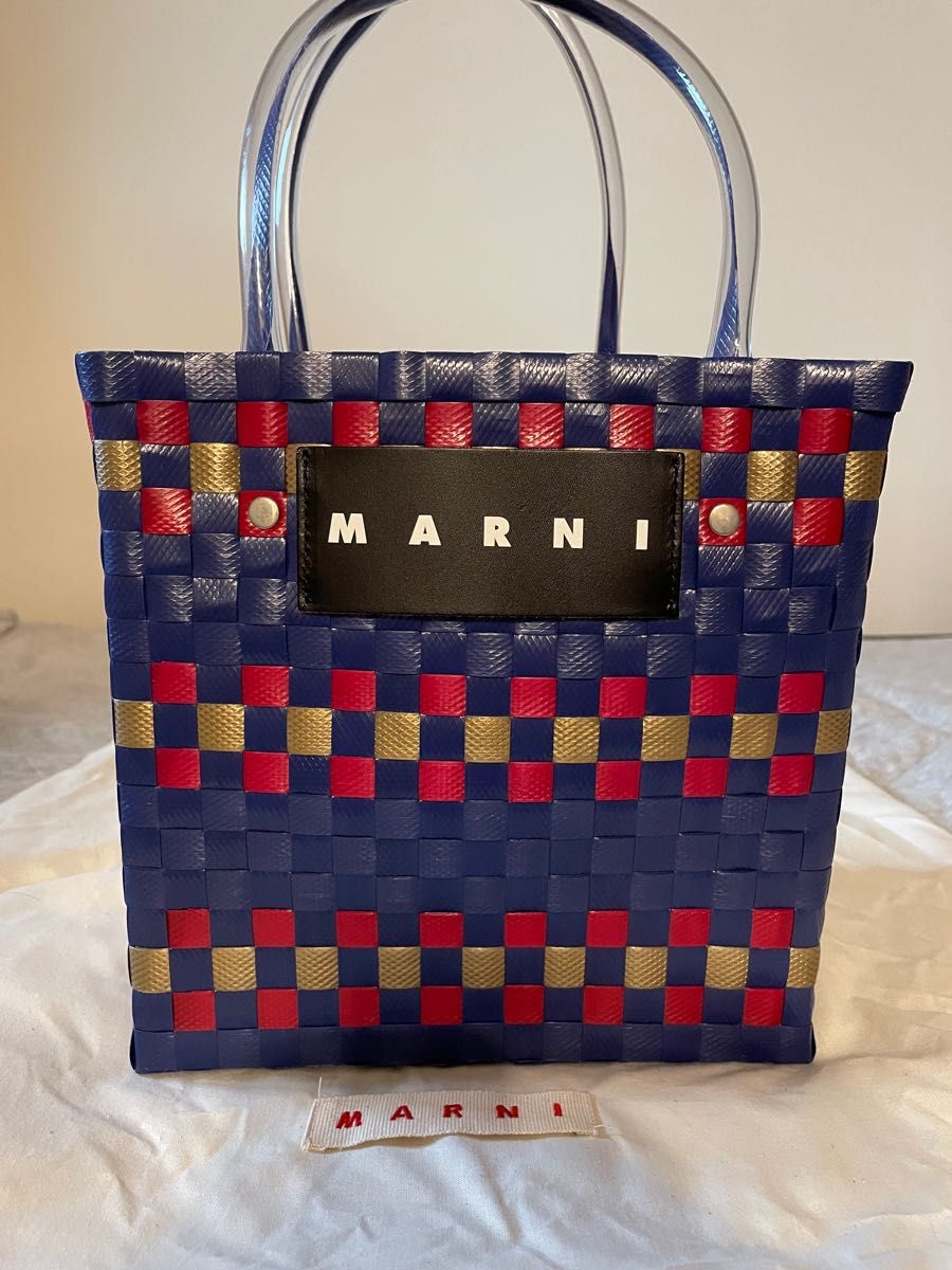 マルニ marni かごバッグ　ピクニックバッグ　ミニ ディープブルー