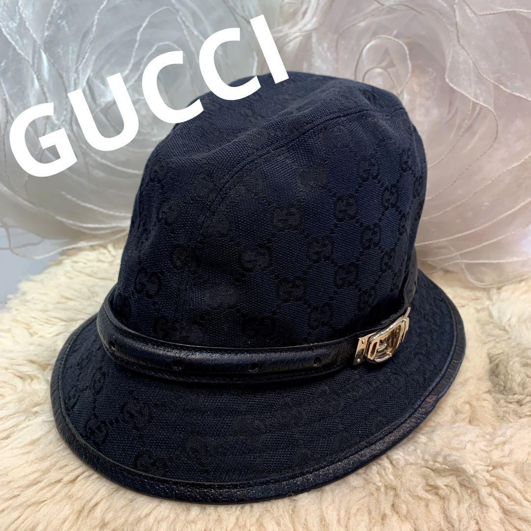 即納!最大半額! ☆美品☆GUCCI ハット ブラック ベルトデザイン GG