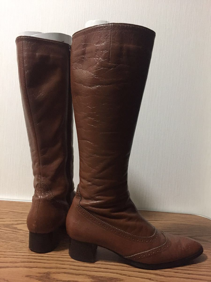 ** elegance Himiko * middle side *.. protection against cold measures * tea Brown boots long boots shoes 37 24.0cm L size antique style 