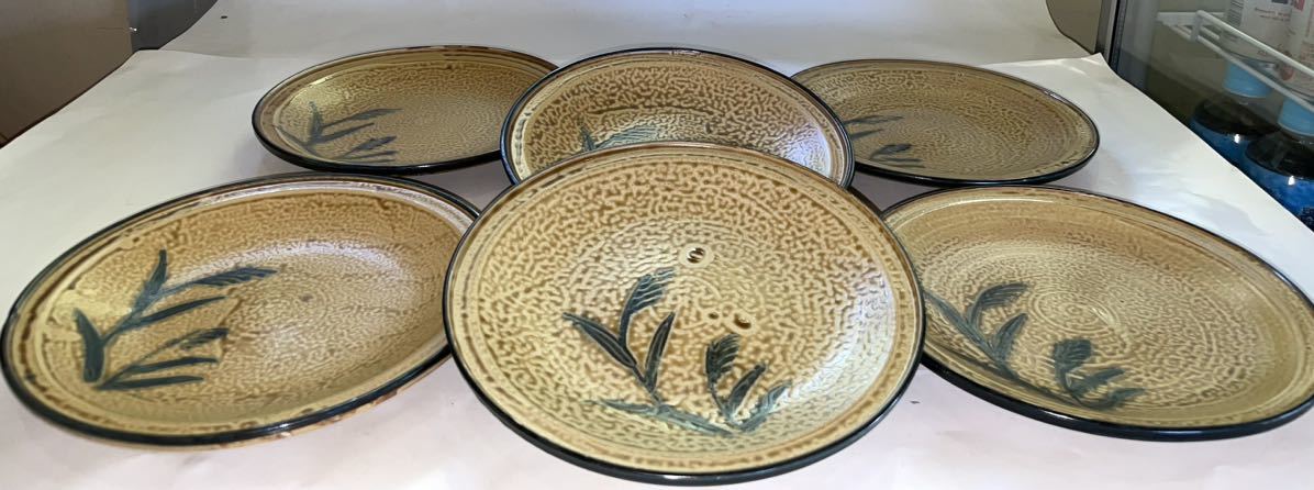  period thing Tachikichi # retro! rare!.. peace ..# 6 customer .. hand .. medium-sized dish -ply thickness ceramics unused 