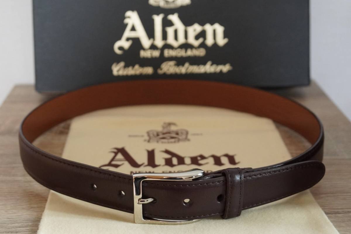送料込み◆美品 Alden calf leather belt オールデン カーフレザー ベルト 32-80