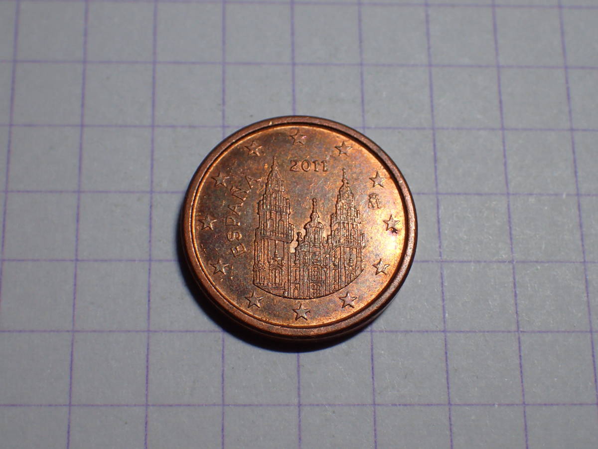 スペイン王国（TYPE-2）1ユーロセント(0.01 EUR)銅メッキ鋼貨 2011年 188 コイン 世界の硬貨 解説付き_画像1