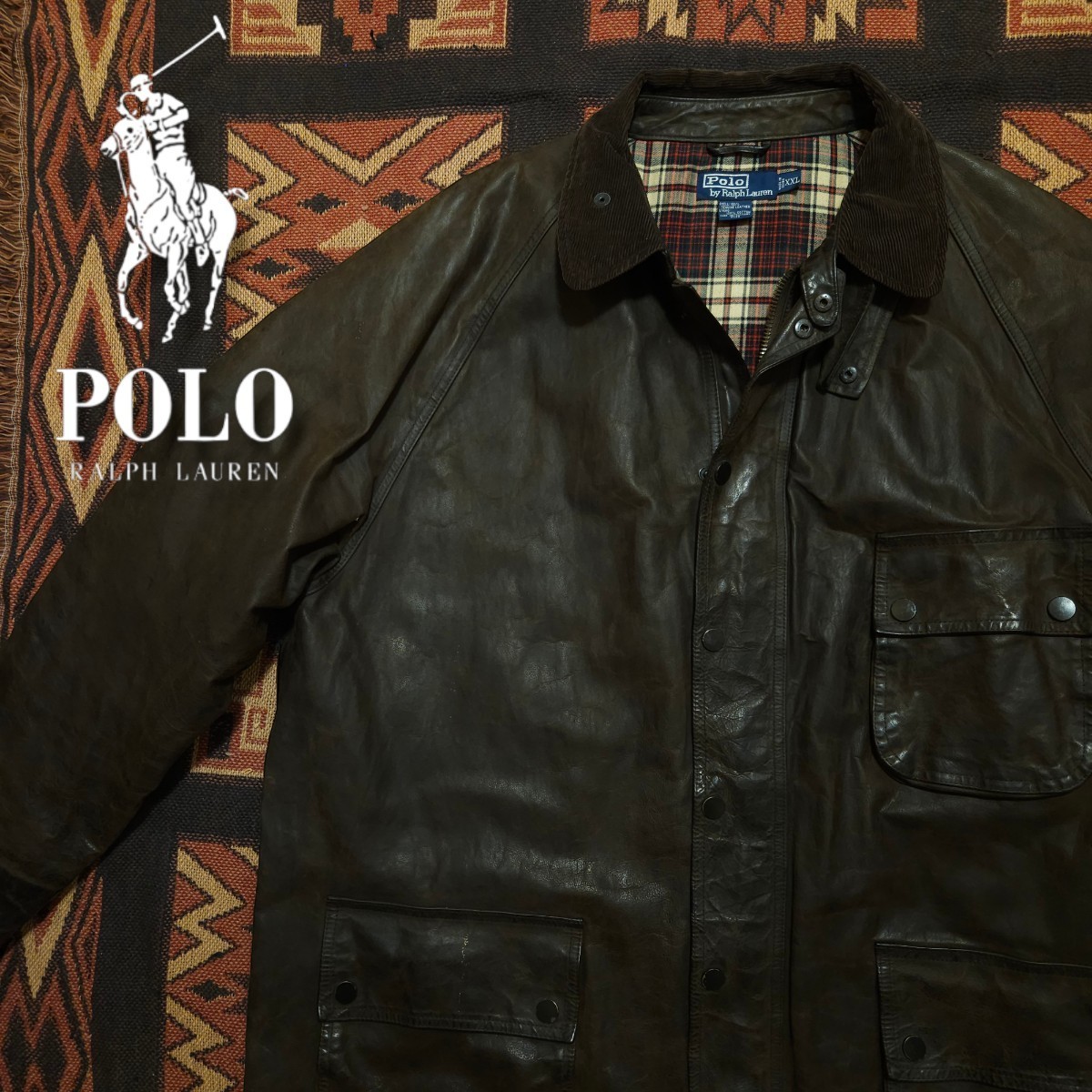 【激渋】 Polo Ralph Lauren Hunting Oiled Leather Jacket 【XXL】 ラルフローレン ハンティング レザージャケット 肉厚 ライダース RRL