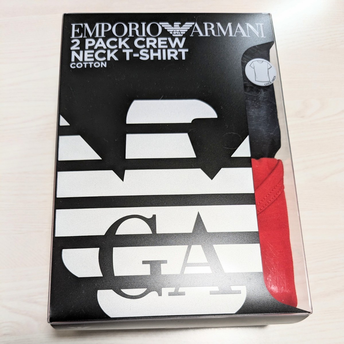 EMPORIO ARMANI エンポリオアルマーニ クルーネック 綿100% 半袖 Tシャツメンズ 2枚組 54037227 ブラックレッドセット S