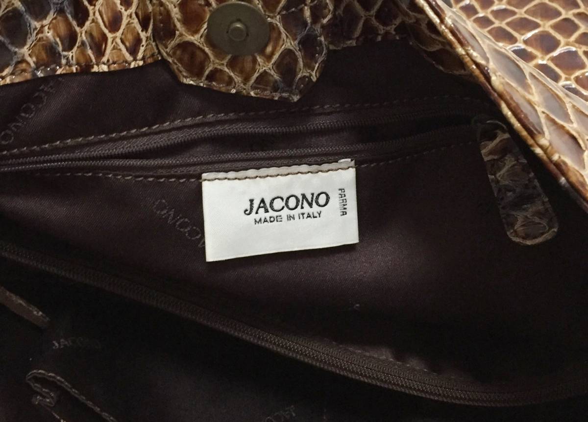 no16922 JACONO ヤコノ イタリア製 レザー パイソン エナメル 肩掛けショルダー バッグ_画像8