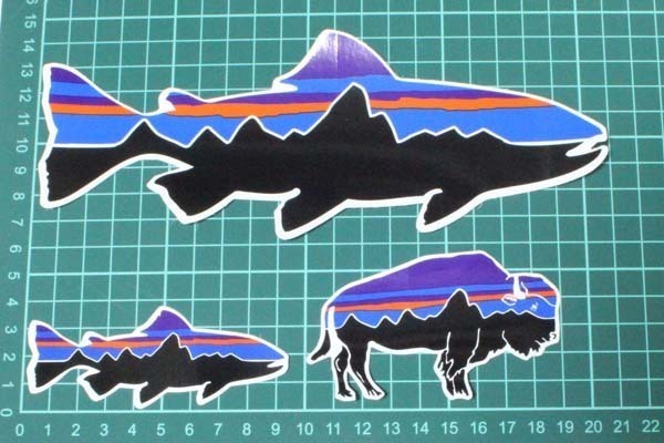 訳有 パタゴニア ステッカー フィッツロイ 3種セット PATAGONIA FITZROY STICKER トラウト バイソン SET 魚 鱒 釣 シール カスタム デコ_画像2