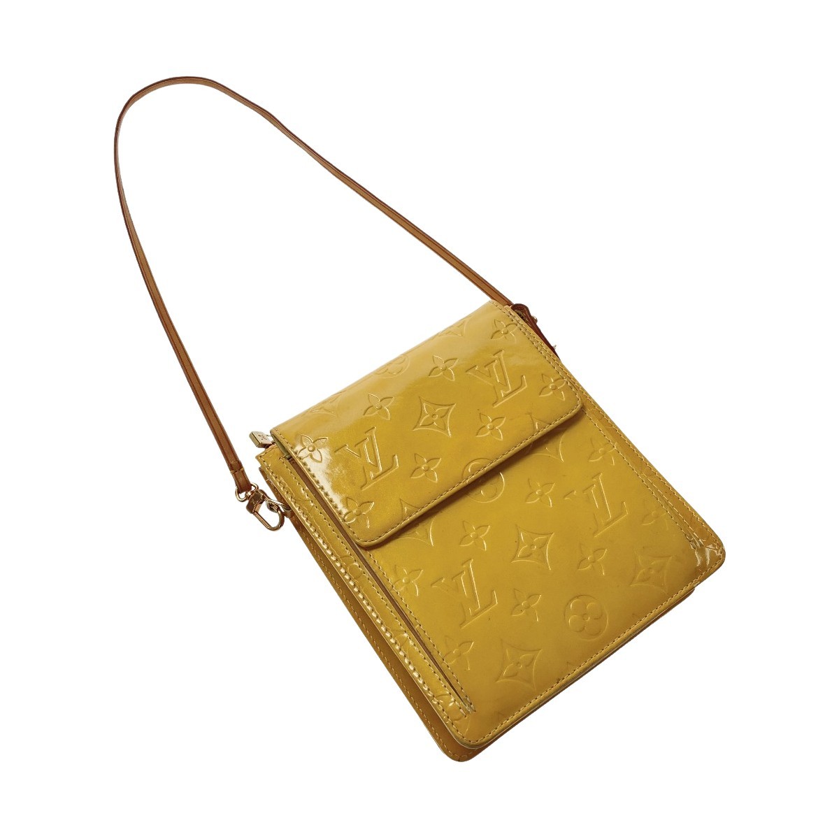 ☆☆ LOUIS VUITTON ルイヴィトン モノグラムヴェルニ モット M91059 イエロー ショルダーバッグ 傷や汚れあり_画像1