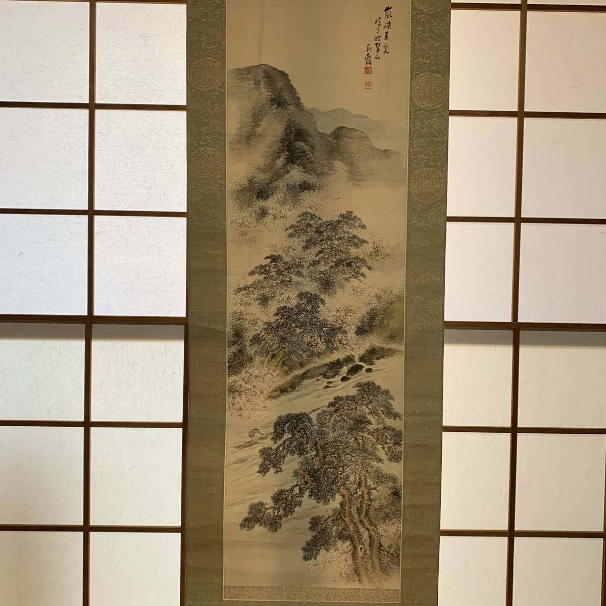 真作」秋鶏 嵐挟春霜 /肉筆掛軸/(検索)骨董/掛け軸/絵画/版画/日本画