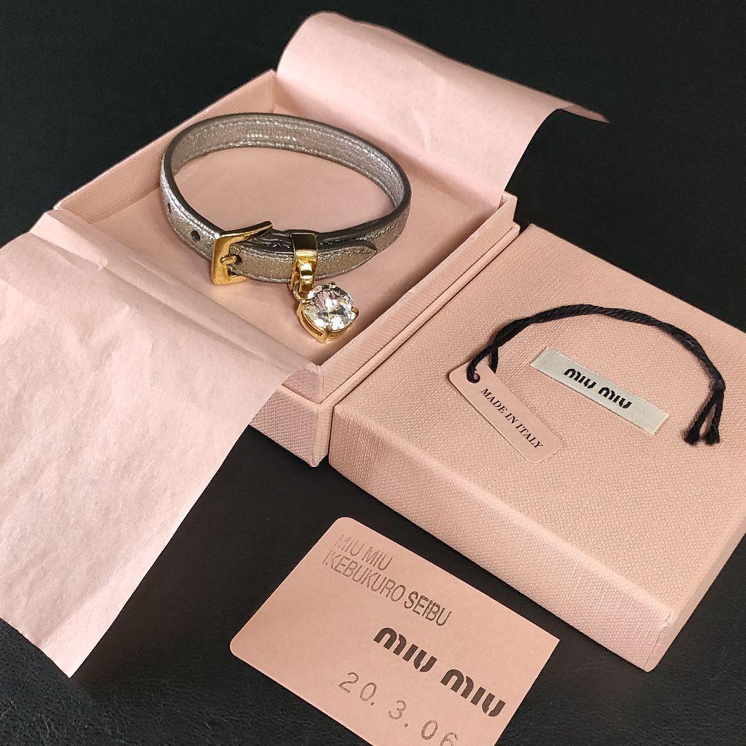 [ ultimate beautiful goods ]miumiu bracele silver ma gong s leather crystal charm 