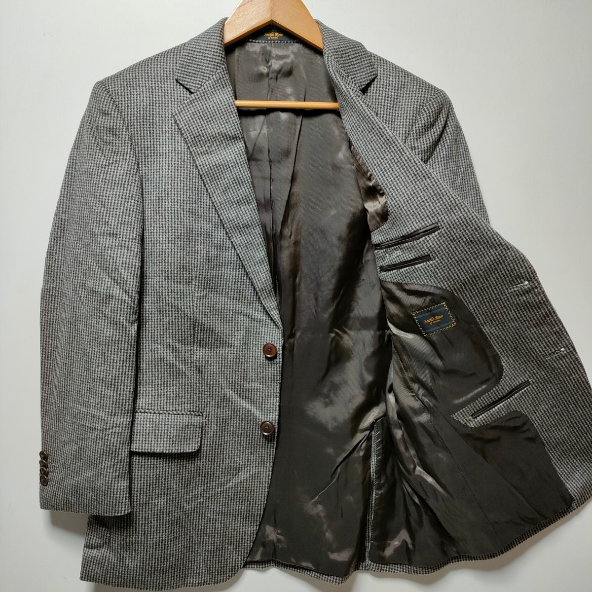 美品/カシミヤ混】SAVILE ROW テーラード ジャケット チェック 茶系-