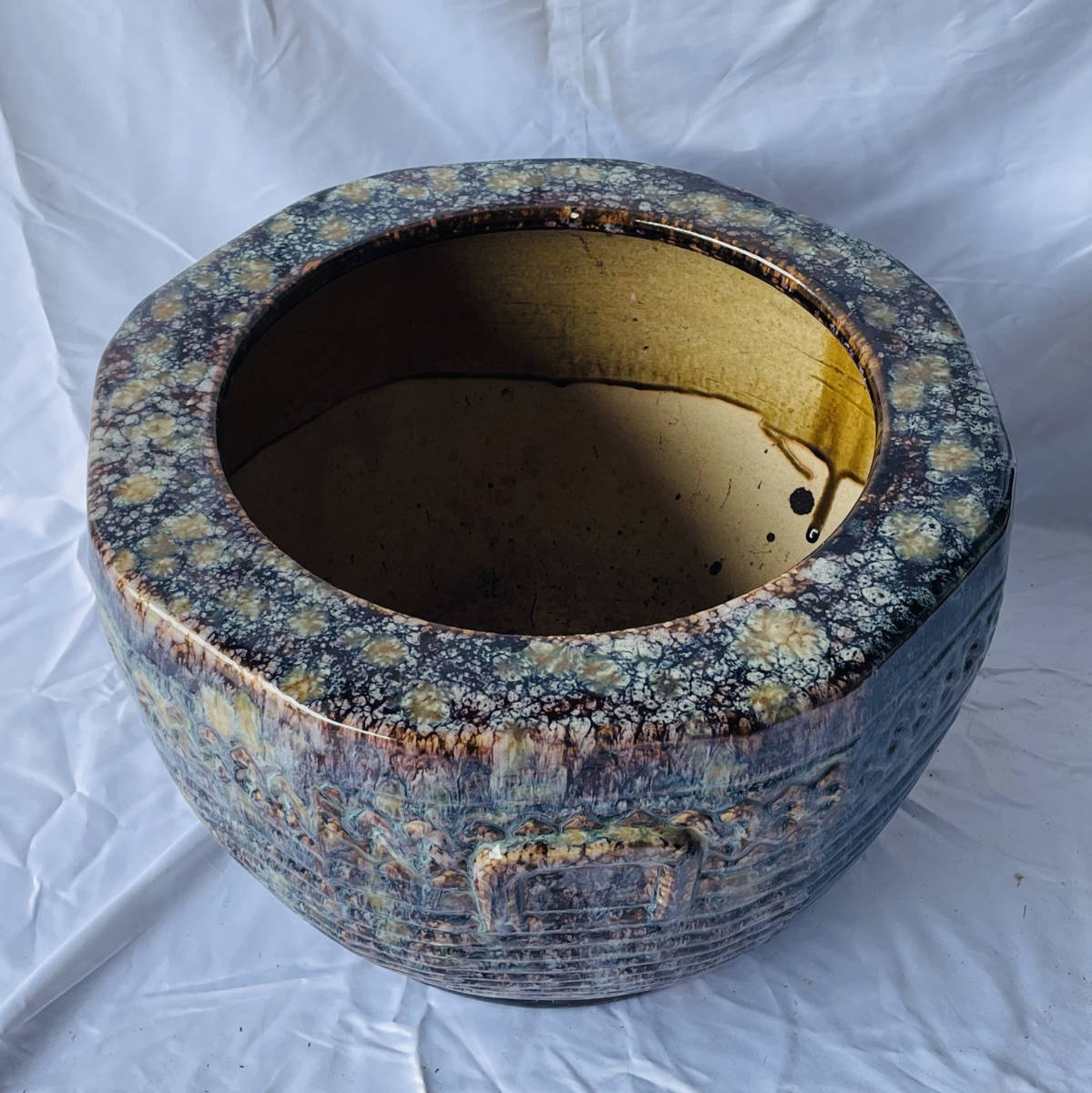 陶磁 自然釉 大火鉢 唐物 施釉陶 幅 和家具火道具古道具古民具古