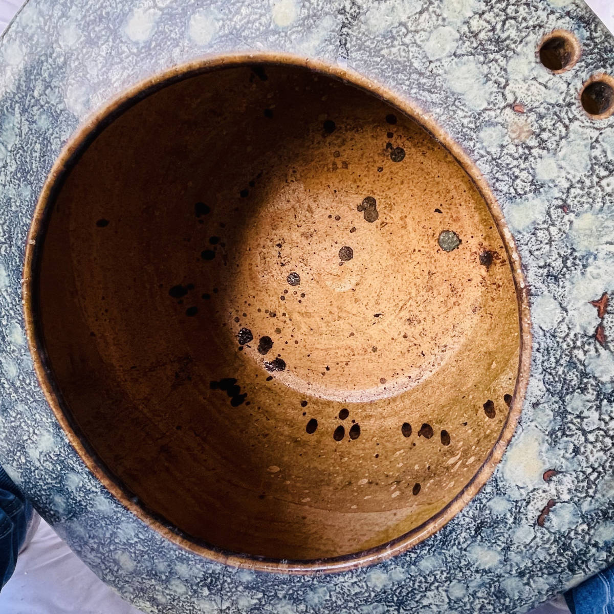 青海鼠釉 大火鉢 唐物 施釉陶 なまこ 幅53cm 睡蓮鉢 金魚鉢 メダカ入