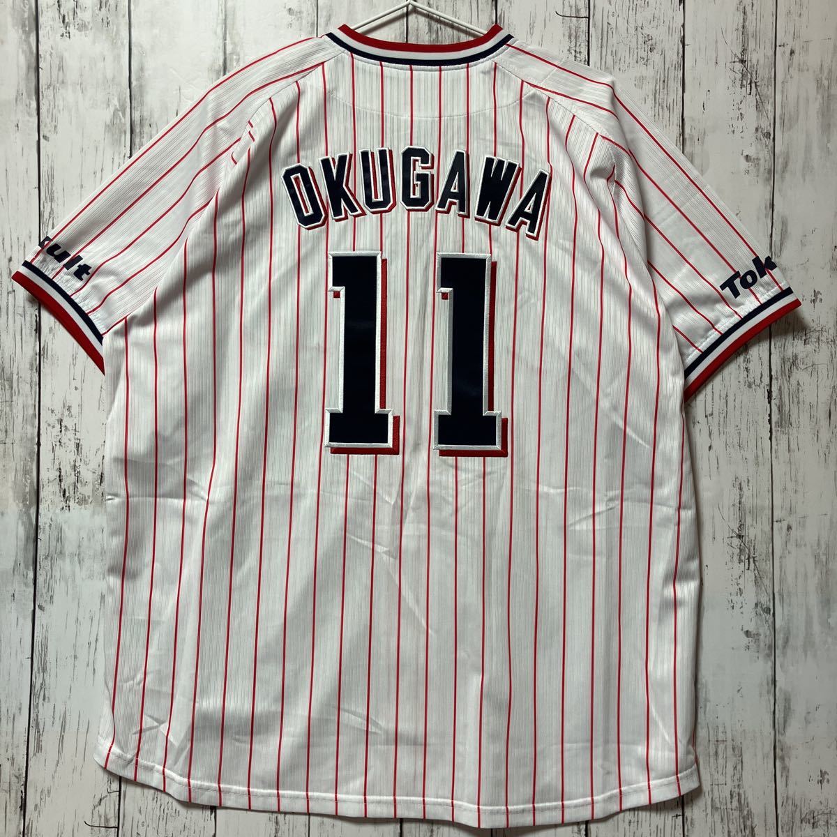 【Majestic】マジェスティック 野球 東京ヤクルトスワローズ #11 奥川恭信選手 ユニフォーム Lサイズ 刺繍 未使用 送料無料