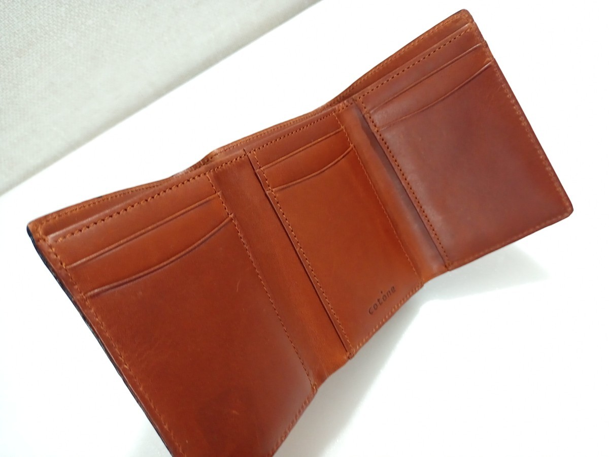 cotone original leather folding purse three folding purse Mini purse . inserting scorching tea color 