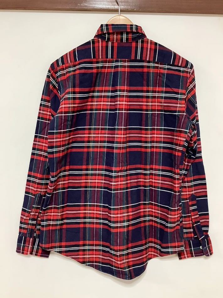 け1263 Polo Ralph Lauren ラルフローレン チェック オックスフォード 長袖シャツ L ボタンダウン レッド/ネイビー カナダ製_画像2