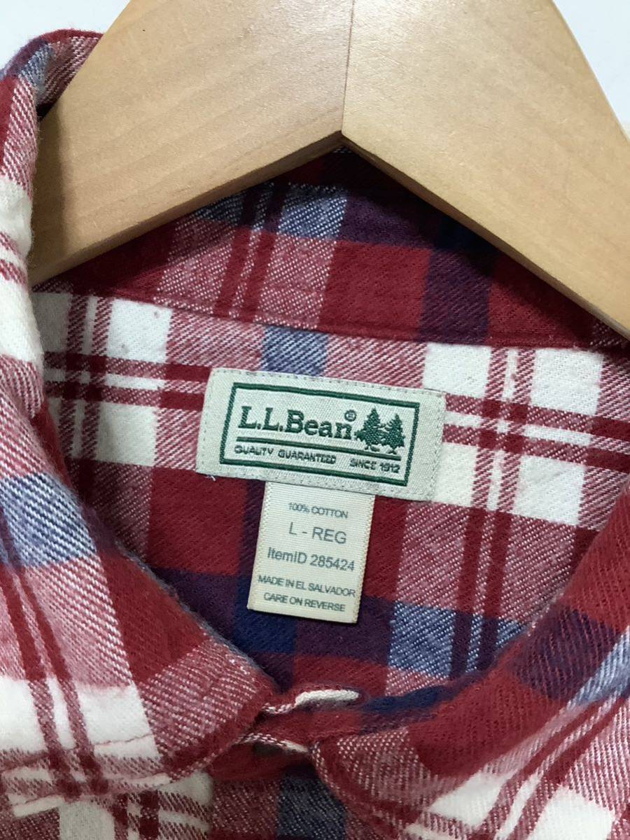 お1296 L.L.Bean エルエルビーン チェック柄 長袖シャツ ワークシャツ L レッド_画像3