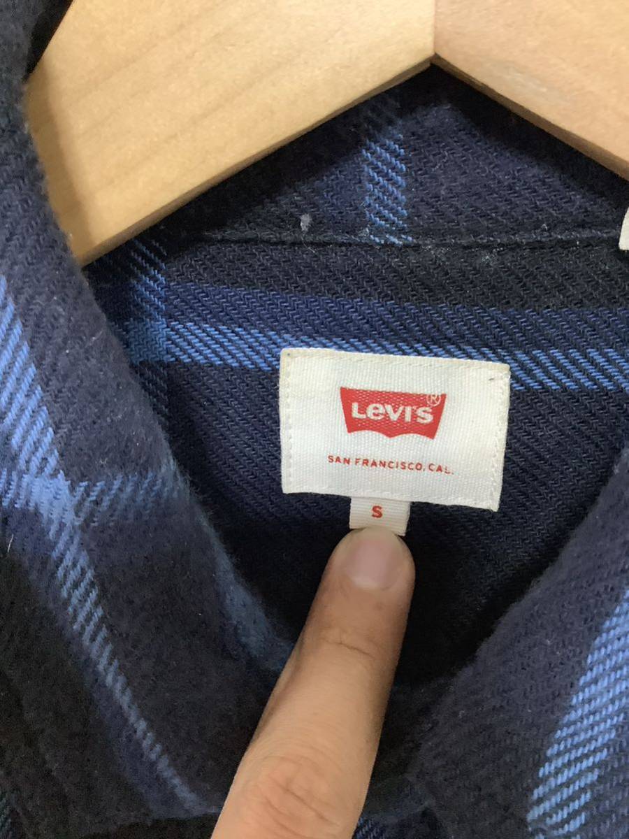 こ1220 Levi's リーバイス チェック 長袖シャツ ワークシャツ S フランネル ネイビー アメカジ_画像3