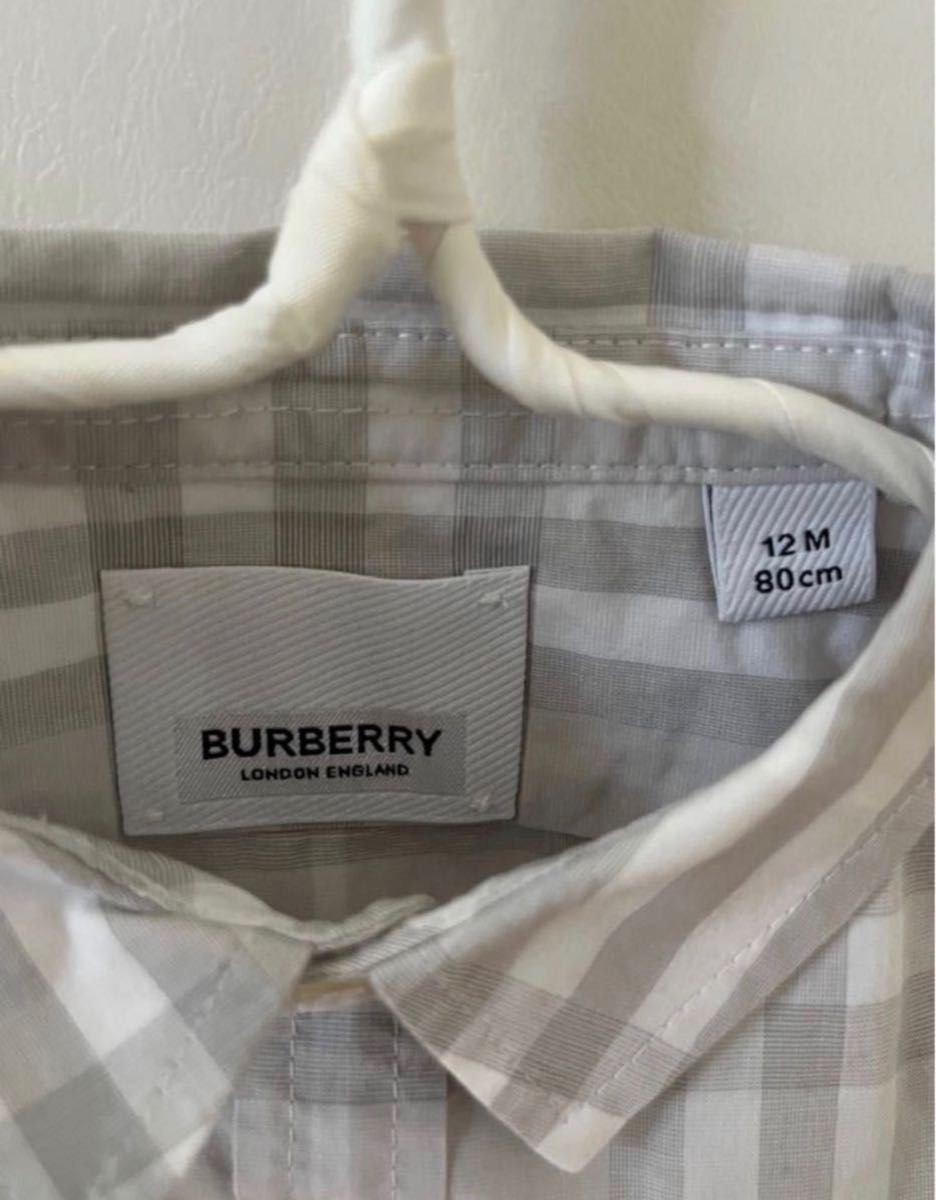 【中古品】Burberry バーバリー　キッズ 長袖シャツ　80cm バーバリーチェック　グレー