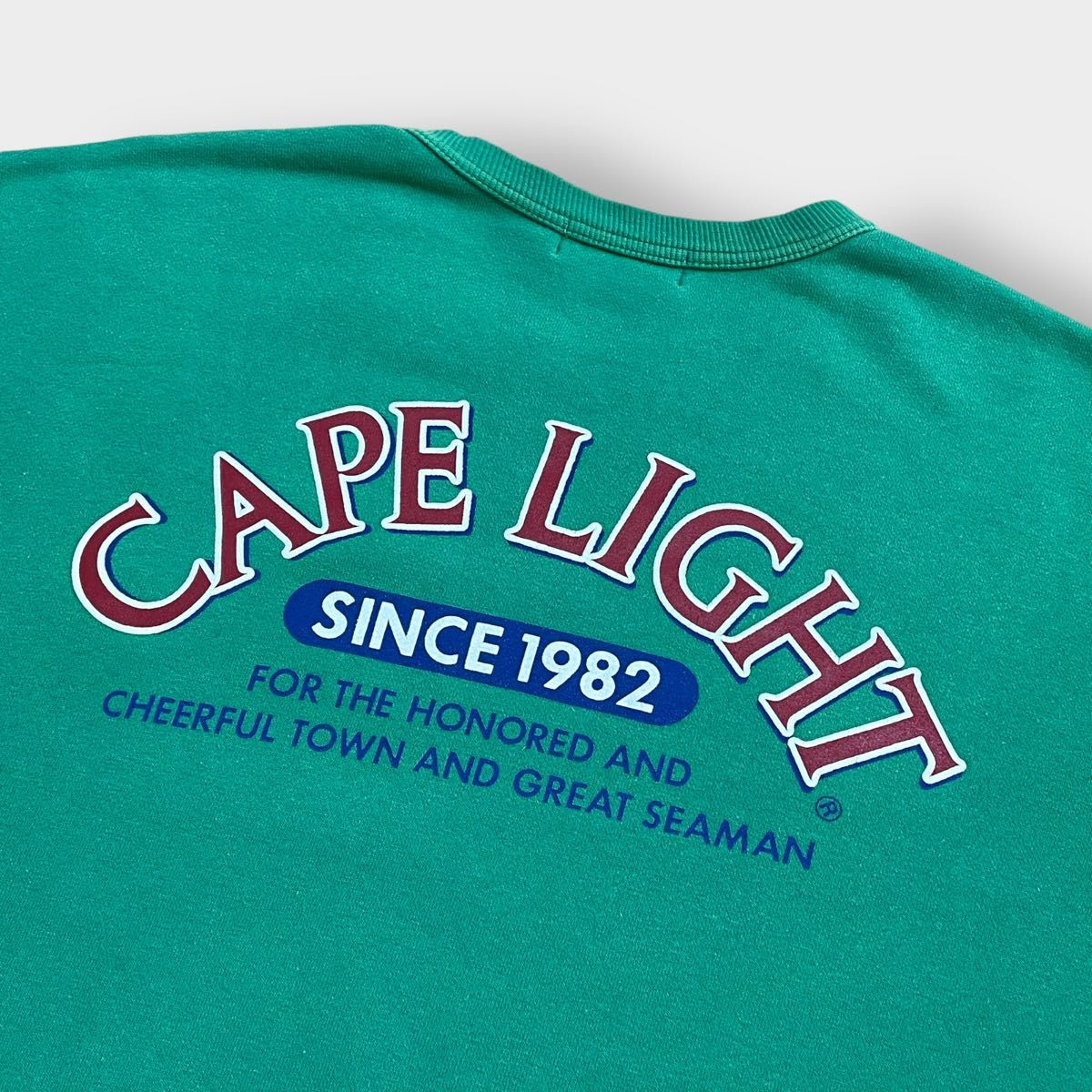 CAPE LIGHT 90s 日本製 スウェットシャツ トレーナー バックプリント L グリーン クルーネック 昭和レトロ 古着