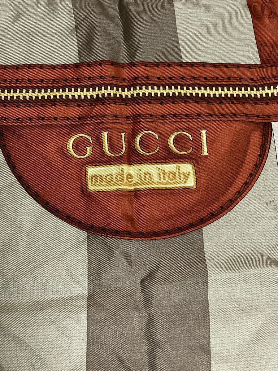 良品 GUCCI GGロゴ柄 チェーン ホースビット バンブー 大判 スカーフ