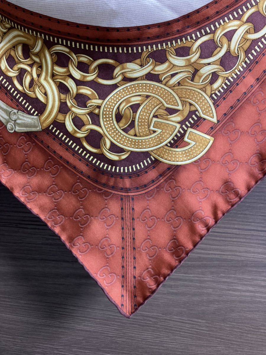 良品 GUCCI GGロゴ柄 チェーン ホースビット バンブー 大判 スカーフ