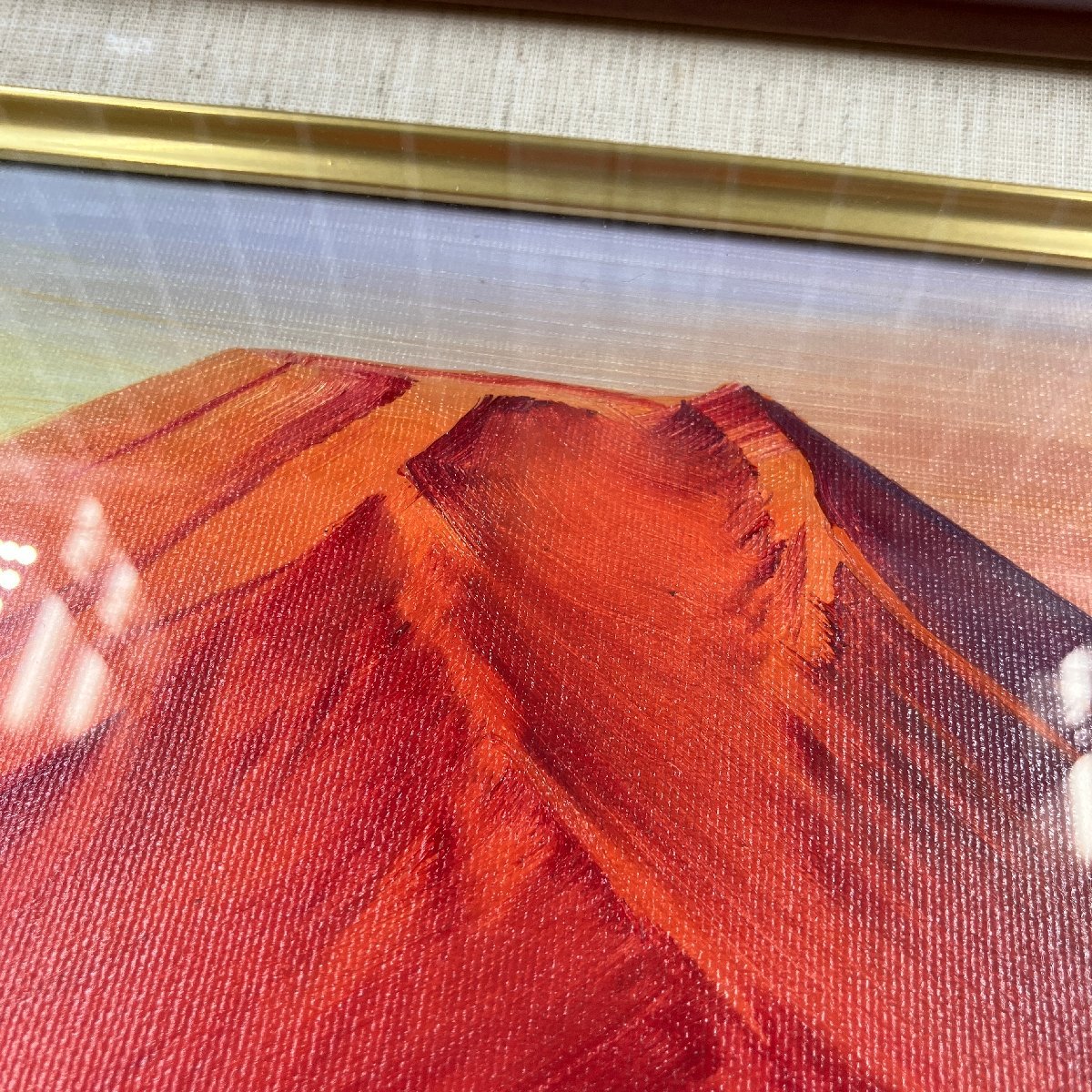 真作森田浩二赤富士 油画 絵画 額絵 額にダメージ有り 現状品