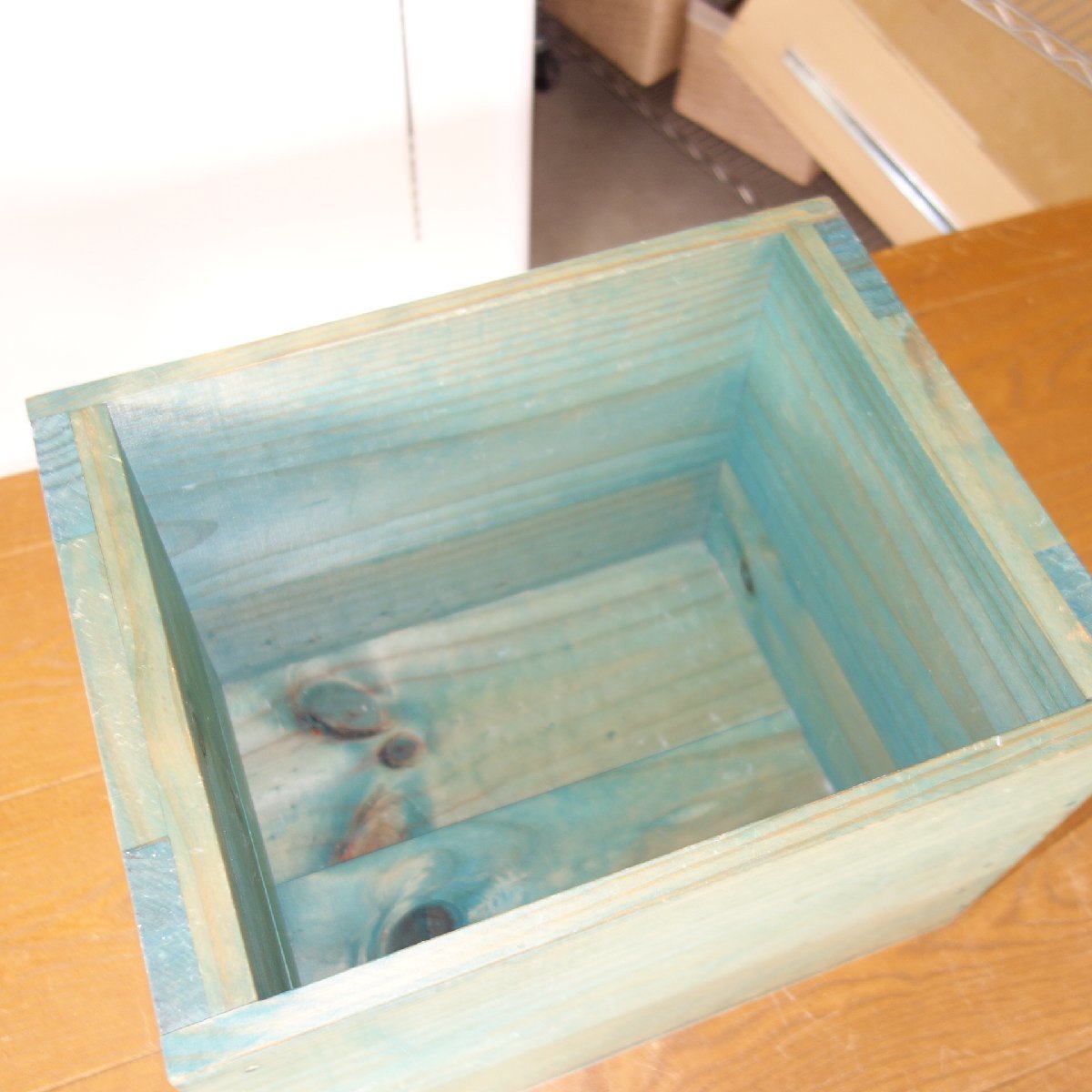 木アンティークコンテナボックス ３点 木製 木箱 ブルー ナチュラル 収納 ディスプレイ S20_画像4