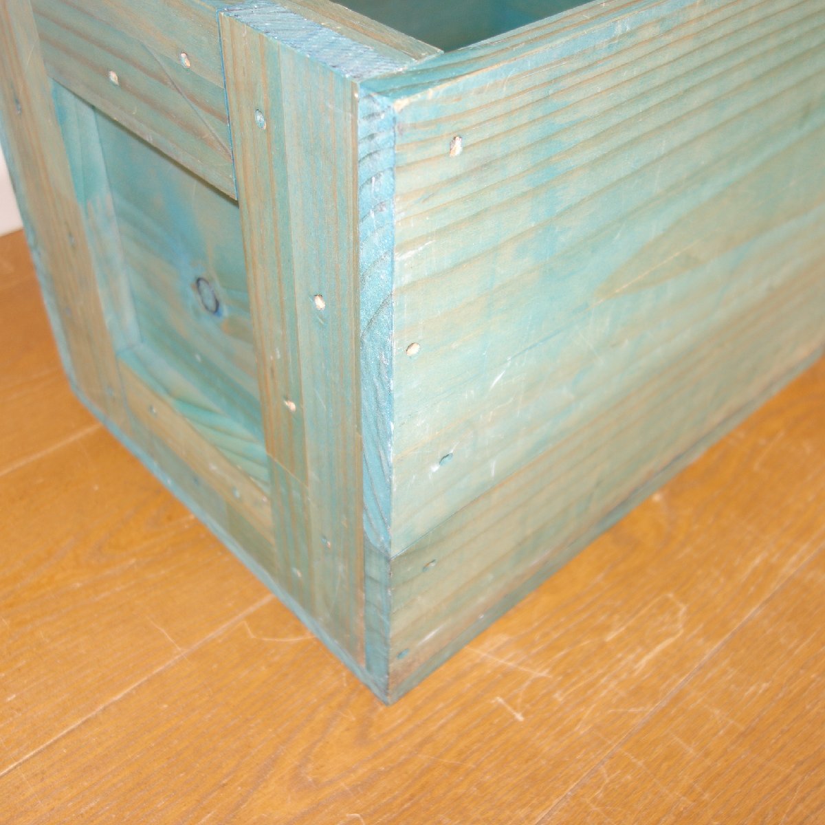 木アンティークコンテナボックス ３点 木製 木箱 ブルー ナチュラル 収納 ディスプレイ S20_画像6