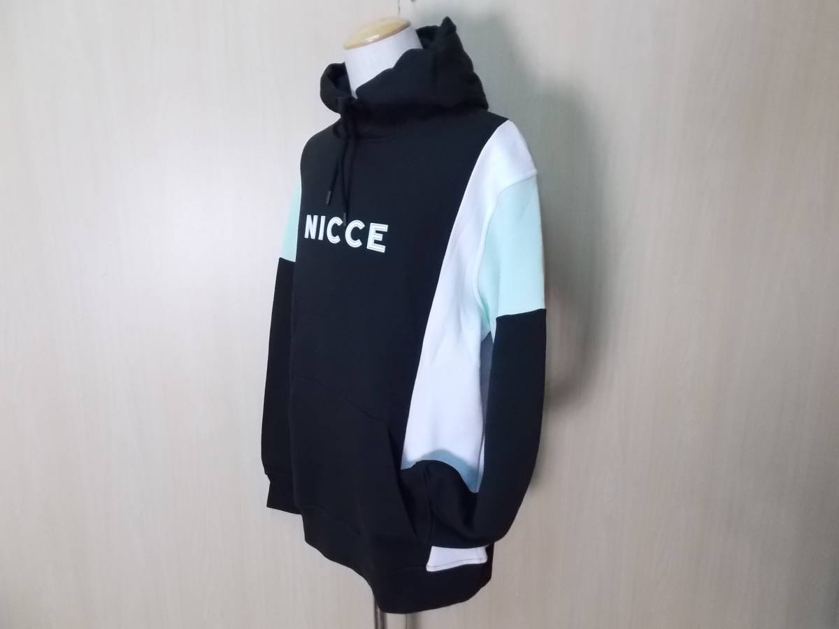 b837◆NICCE Londonプルオーバーパーカー◆新品 ニッチェロンドン Alta Hood 定価\11,800+税 Mサイズ ブラック/ミント 裏起毛 立体ロゴ3E_画像3